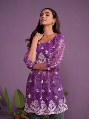 Youthnic Party Embroidered Women Purple Top