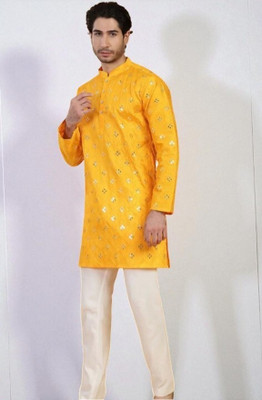 HOODLER Men Embroidered Straight Kurta(Black)
