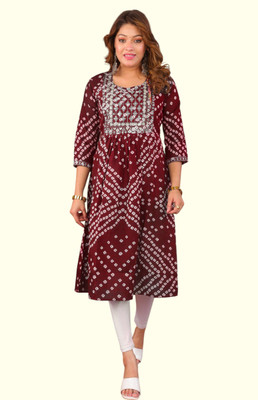 Parth f Women Bandhani A-line Kurta(Maroon)