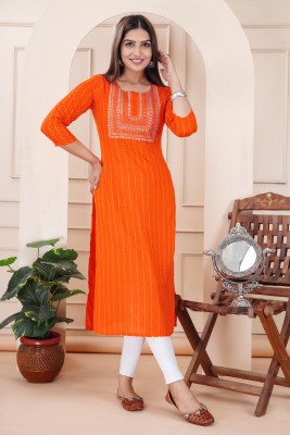 AAYUMI Women Embellished Straight Kurta(Orange)