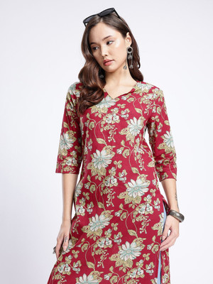 Anouk Rustic Women Floral Print A-line Kurta(Red)