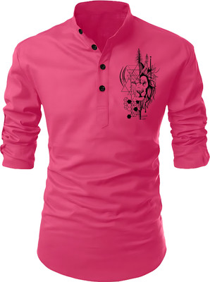 Kavyangle Creation Men Printed Straight Kurta(Pink)