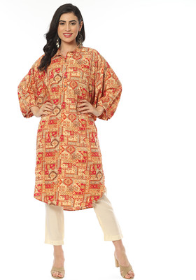 BIBA Women Printed Straight Kurta(Red)