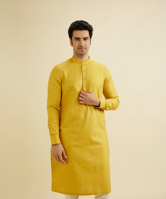 MANYAVAR Men Solid Straight Kurta(Yellow)