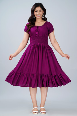 Yakshit Women Solid Anarkali Kurta(Purple)
