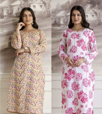 Chafi Collection Women Printed A-line Kurta(Beige, Pink)