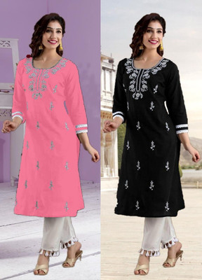 SISTO Women Chikan Embroidery A-line Kurta(Multicolor)