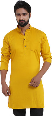KiEZ FASHION Men Solid Straight Kurta(Yellow)