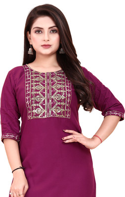 KNG TEXTILE Women Embroidered A-line Kurta(Purple)