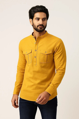 RANGFIT Men Solid Straight Kurta(Yellow)