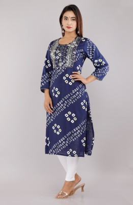 Palak Embroidere New Design Women Printed A-line Kurta(Blue)