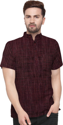 HS TEXTILES Men Self Design Straight Kurta(Maroon)