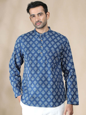 DIMMY Men Printed A-line Kurta(Dark Blue)