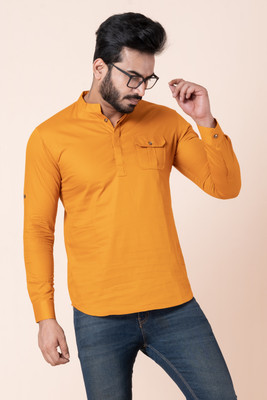 sultan Men Solid Straight Kurta(Yellow)