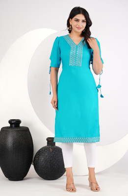 Bhande Balaji Textile Women Solid A-line Kurta(Light Blue)