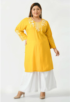 VAAMII Women Embroidered A-line Kurta(Yellow)