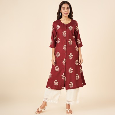 Rangmanch by Pantaloons Women Printed Ethnic Dress Kurta(Red)