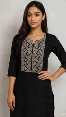 ThestyleLoom Women Printed Straight Kurta(Black)