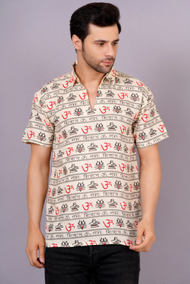AXOLOTL Men Printed Straight Kurta(Beige)