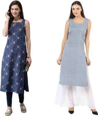 KALLAXI Women Printed Straight Kurta(Multicolor)