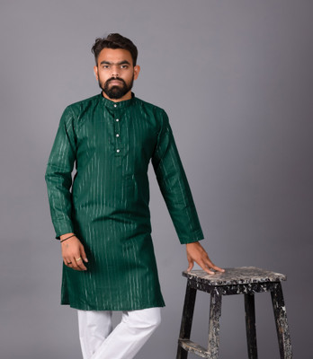 CELLUX Men Striped Straight Kurta(Green)