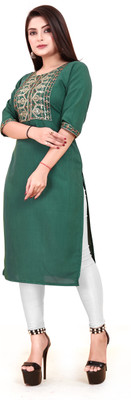 RIDDHI COLLECTION MALL Women Embroidered A-line Kurta(Green)