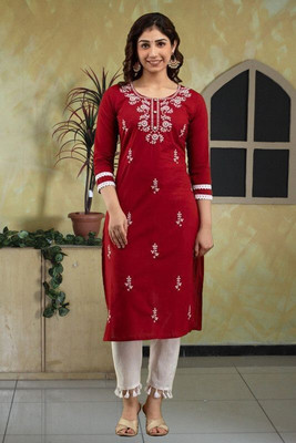 vikshi Women Embroidered Straight Kurta(Multicolor)