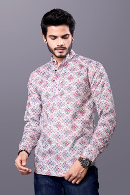 Varidashi Men Floral Print A-line Kurta(Pink)