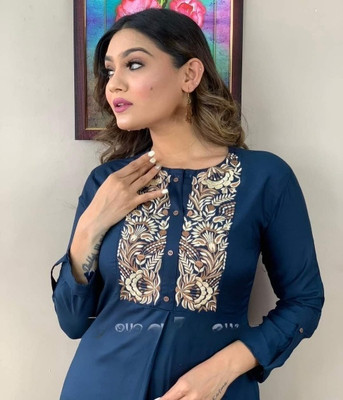 MUHANA Casual Embroidered Women Black Top