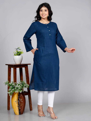 VYOMADHARA Women Solid Straight Kurta(Blue)