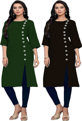 TL Creation Women Solid Straight Kurta(Black, Dark Green)