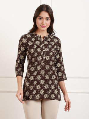 TRUE SHAPE Women Printed Straight Kurta(Brown)