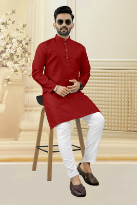 Shree Dutt Creation Men Solid Straight Kurta(Red)