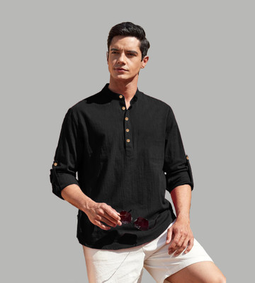 Apektra Men Solid Straight Kurta(Black)