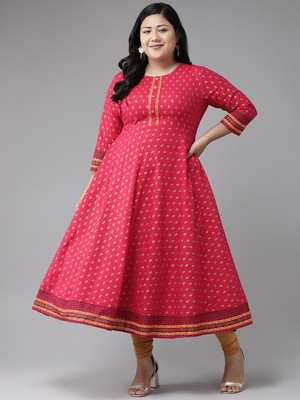 AKIKO Women Printed Anarkali Kurta(Pink)