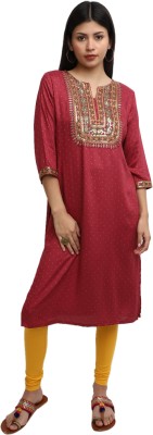 V-MART Women Embroidered Straight Kurta(Maroon)