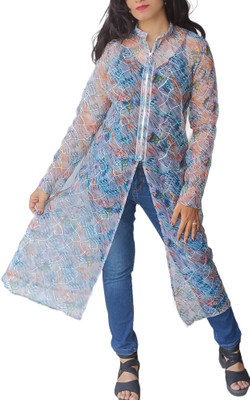 rozinal Women Floral Print A-line Kurta(Grey)