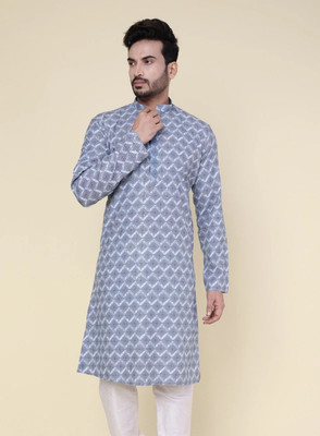 W & G Men Abstract Ethnic Dress Kurta(Grey)