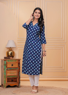 DIGIVASTRA Women Printed Straight Kurta(Blue)