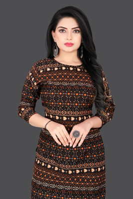 YATKSH Women Printed Straight Kurta(Orange)