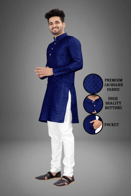 Shree Dutt Creation Men Embellished Straight Kurta(Blue)