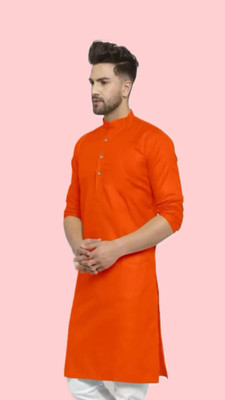 VINAARI Men Solid A-line Kurta(Orange)