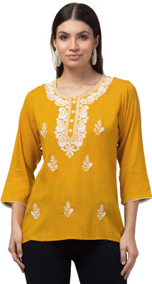 OMAYA Women Embroidered Straight Kurta(Yellow)