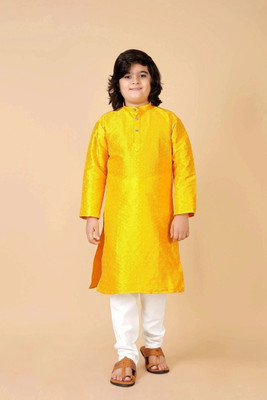 VALAKI Boys Self Design Straight Kurta(Yellow)