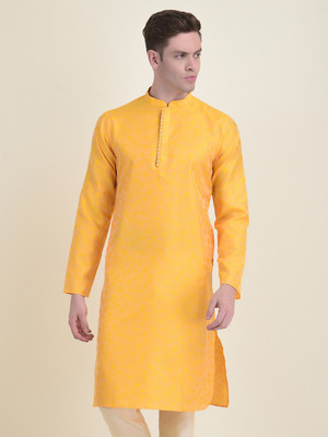 DEYANN Men Self Design Straight Kurta(Yellow)