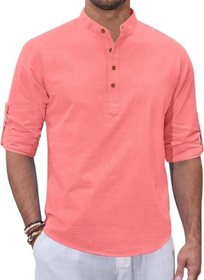 Amrit Trending Men Solid Straight Kurta(Pink)