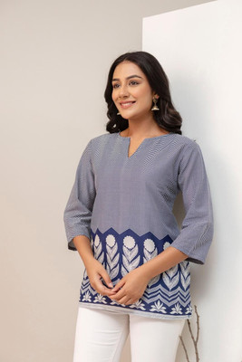 raavi fashion Women Printed Straight Kurta(Blue)