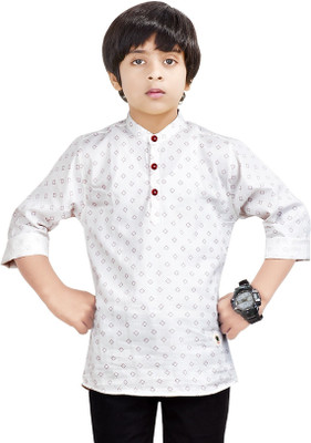 MOHINI CREATION Boys Printed Straight Kurta(White)