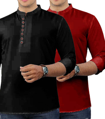 RAREMARK Men Solid Straight Kurta(Maroon)
