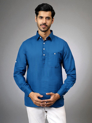FireFish Men Solid A-line Kurta(Dark Blue)